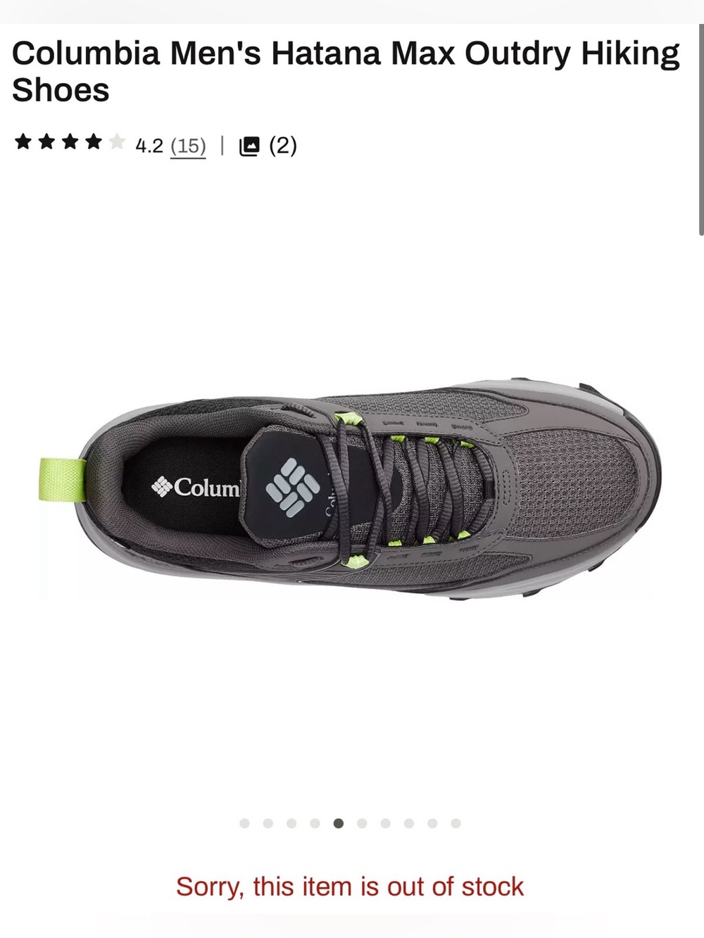 Columbia Men's Hatana Max OutDry Hiking Shoes - Gray with Lime Accents size 15